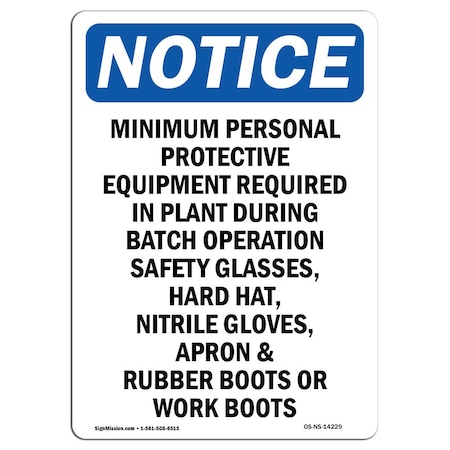 Signmission OSHA Notice Sign, Minimum Personal Protective Equipment, 10in X 7in Aluminum, 7" W, 10" H, Portrait OS-NS-A-710-V-14229